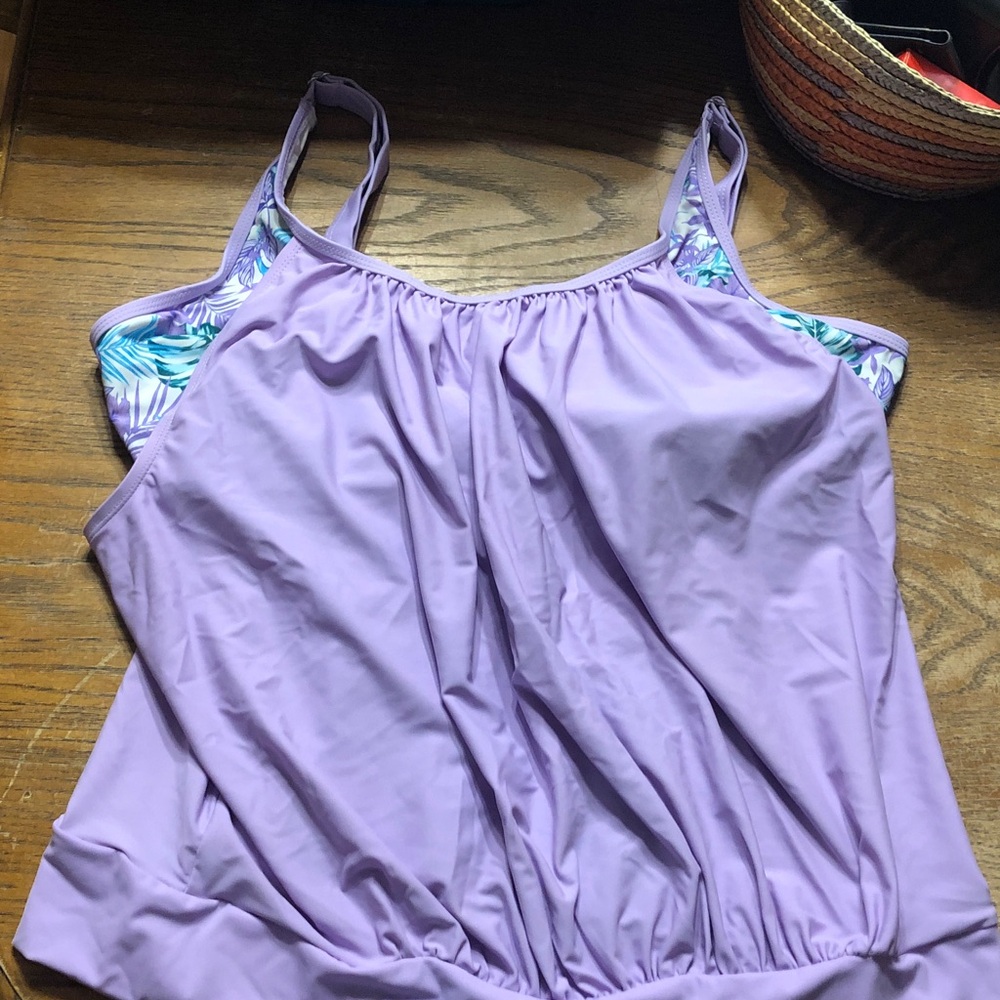 Lilac Tankini Top with Tropical Trim